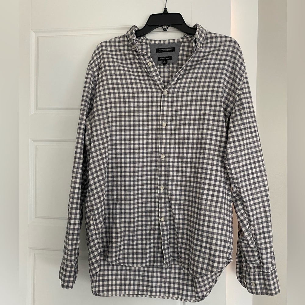 Banana Republic Luxe Flannel Shirt Gray Gingham - Large